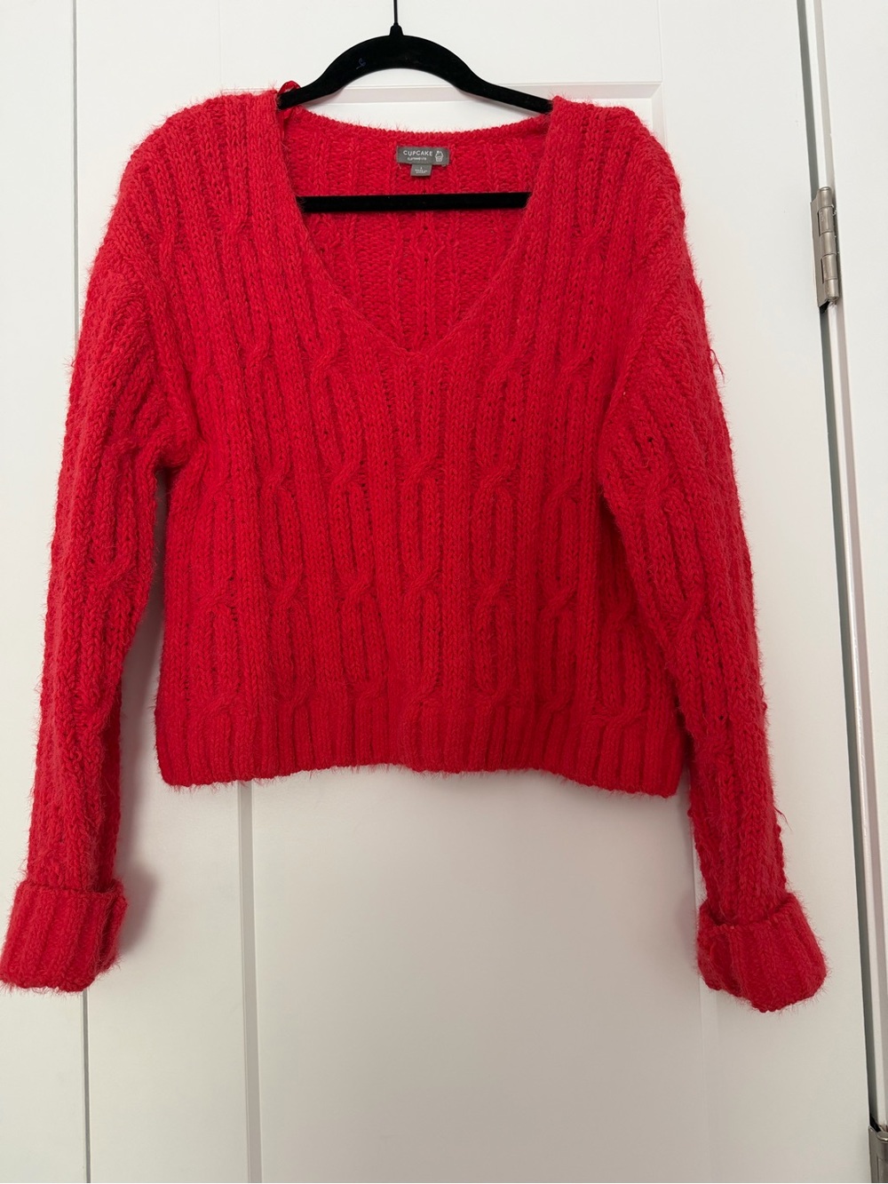 Cupcakes Clothing Ltd Red Cable-Knit V-Neck Sweater
